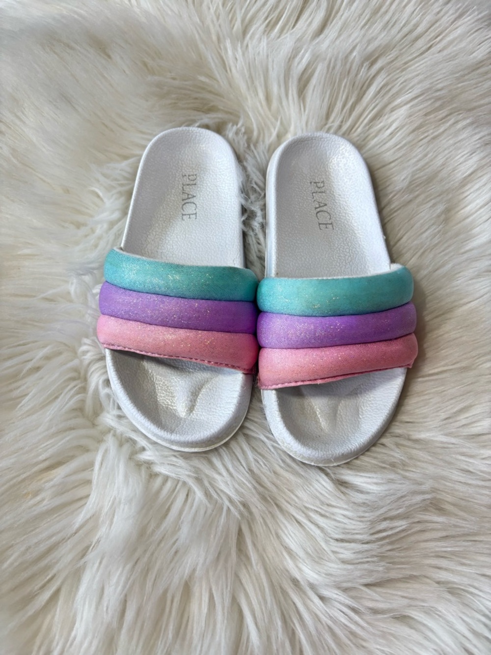 The Children's Place Pastel Rainbow Slide Sandals - Pink, Purple, Teal, White